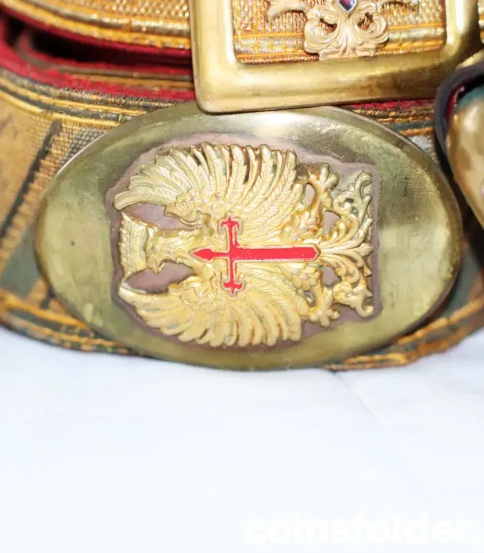 1943 Spanish Officer Parade Belt Set with Brass Buckle and Dagger Strap