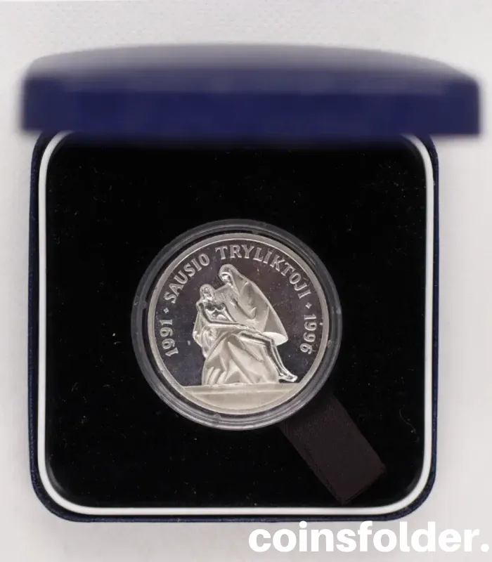 1991 Lithuania 50 Litu "January 13" Silver Coin, Proof Edition