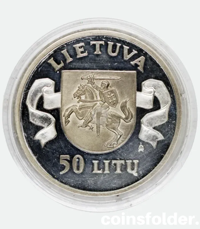 1991 Lithuania 50 Litu "January 13" Silver Coin, Proof Edition