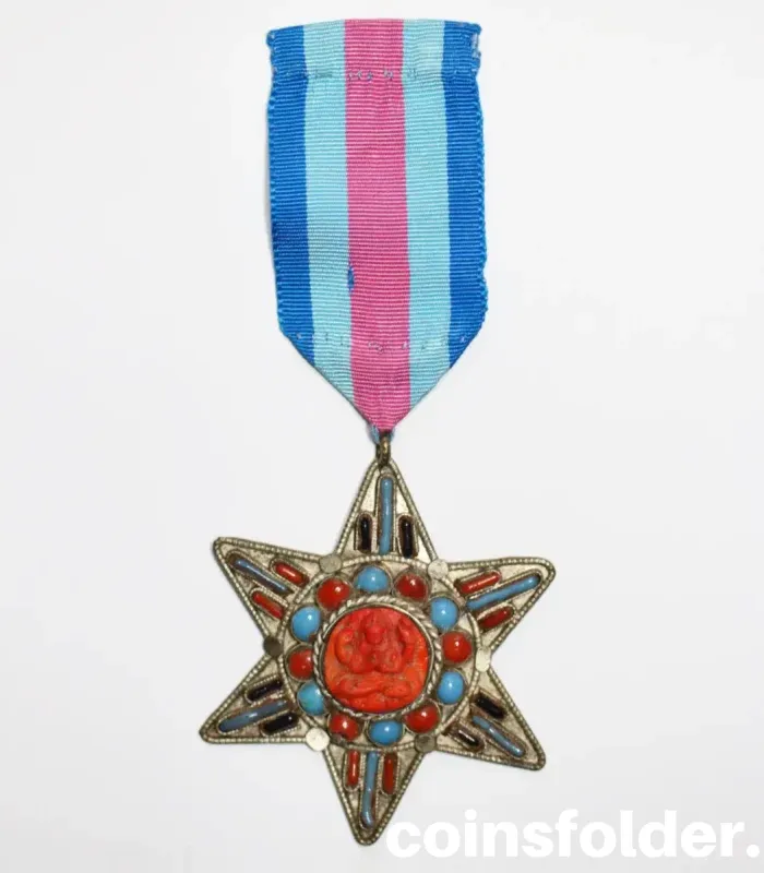 Antique Tibetan Star-Shaped Pendant/Medal with Avalokiteshvara