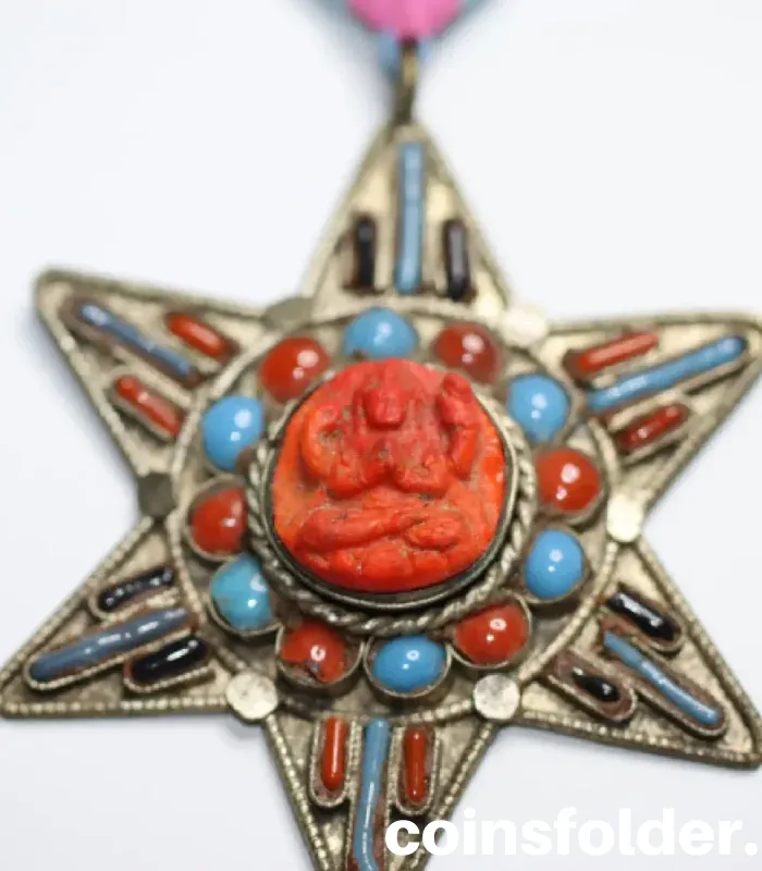 Antique Tibetan Star-Shaped Pendant/Medal with Avalokiteshvara