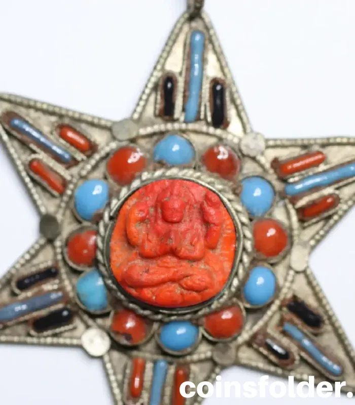 Antique Tibetan Star-Shaped Pendant/Medal with Avalokiteshvara