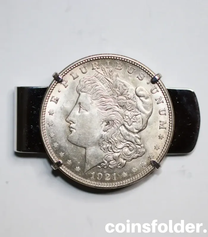 BA Ballou Sterling Silver Money Clip with 1921 Morgan Dollar