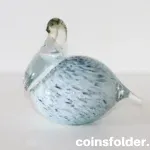 Light blue marble Meri Lasi glass bird with a clear neck, handmade Finnish art.