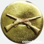 Vintage US Army enlisted collar insignia with crossed rifles.