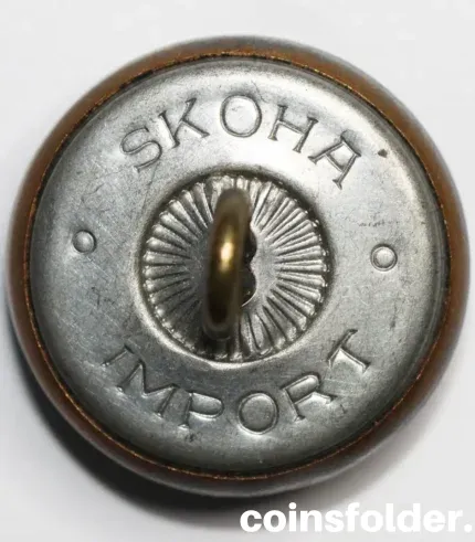 Vintage Finland Army Button by Skoha with intricate military detailing.