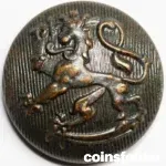 Vintage Finland Army Button by Skoha with intricate military detailing.