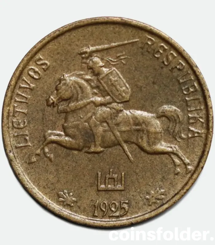 1925 Lithuania 1 Centas XF aluminium bronze coin with intricate design.