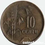 1925 Lithuania 10 Cents coin in VF condition with intricate design details.