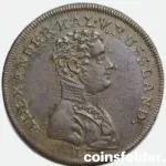 Germany 1810s Nuremberg token featuring Alexander I of Russia and Field Marshal General P.H. Wittgenstein commemorating Napoleon's defeat.