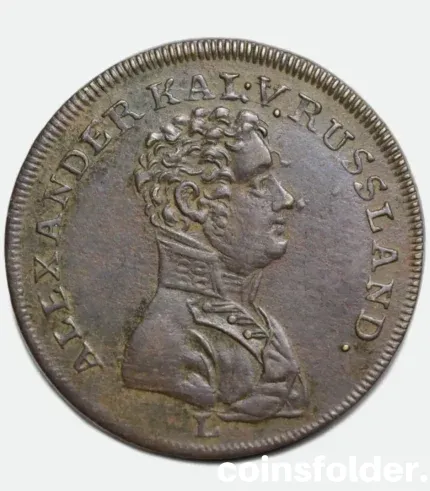 Germany 1810s Nuremberg token featuring Alexander I of Russia and Field Marshal General P.H. Wittgenstein commemorating Napoleon's defeat.