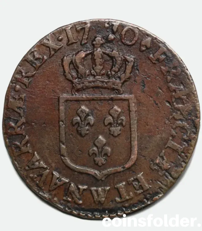 1770 France 1/2 Sol Coin - Lille (W), Louis XV - VF-XF Condition