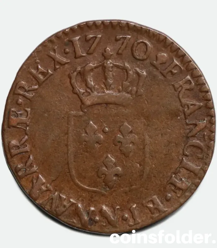 1770 France 1/2 Sol Coin - Montpellier (N), Louis XV - VF Condition