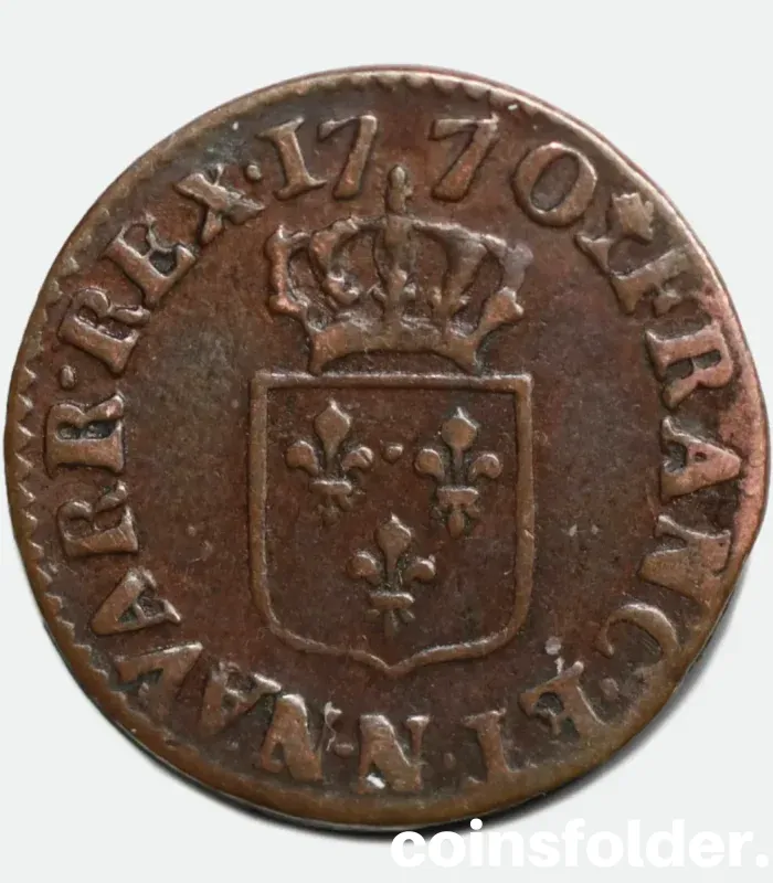 1770 France 1 Liard Coin - Montpellier (N), Louis XV - XF Condition