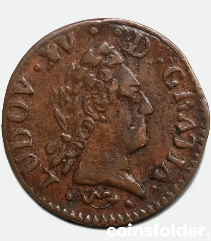 1770 France 1 Liard Coin - Montpellier (N), Louis XV - XF Condition