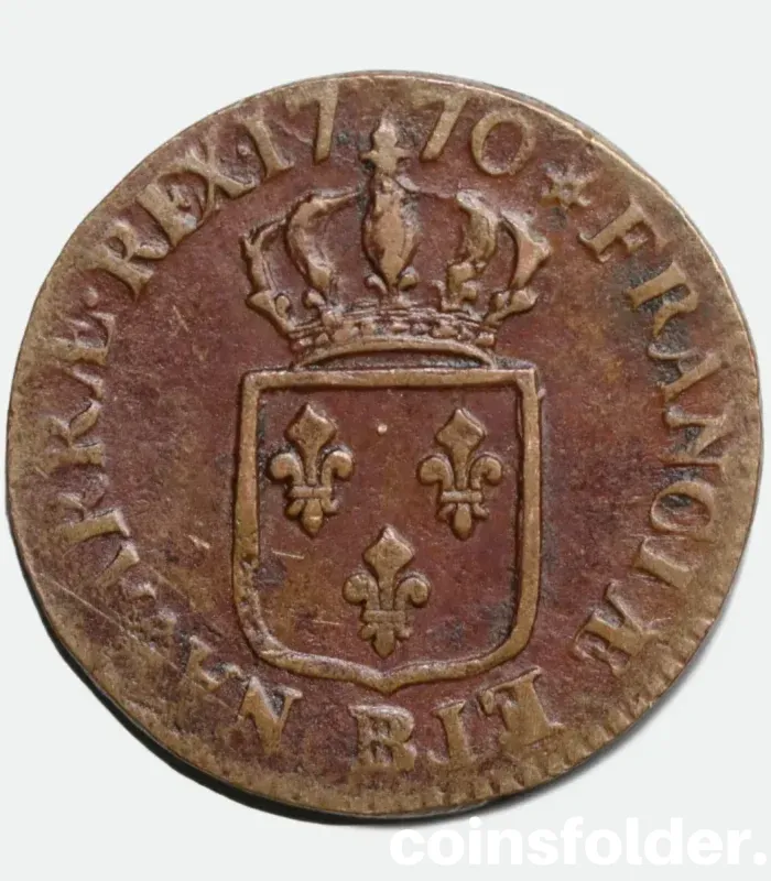 1770 France 1 Sol Coin - Strasbourg (BB), Louis XV - VF-XF Condition