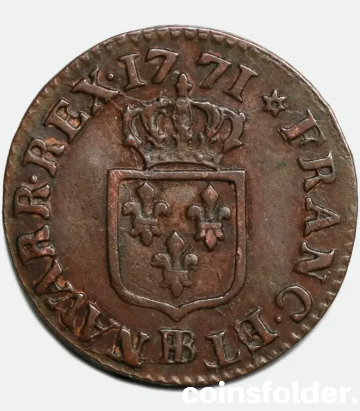 1771 France 1 Liard Coin - Strasbourg (BB), Louis XV - XF Condition