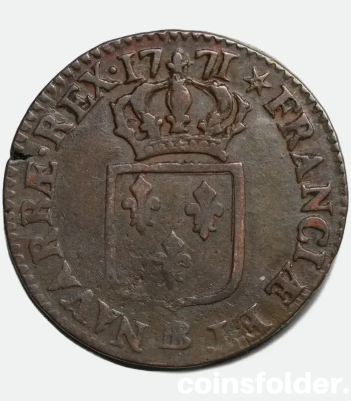 1771 France 1 Sol Coin - Strasbourg (BB), Louis XV - VF-XF Condition