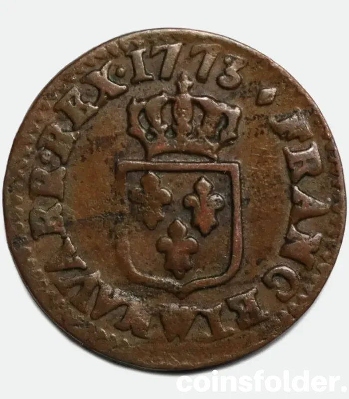 1773 France 1 Liard Coin - Lille (W), Louis XV - XF Condition