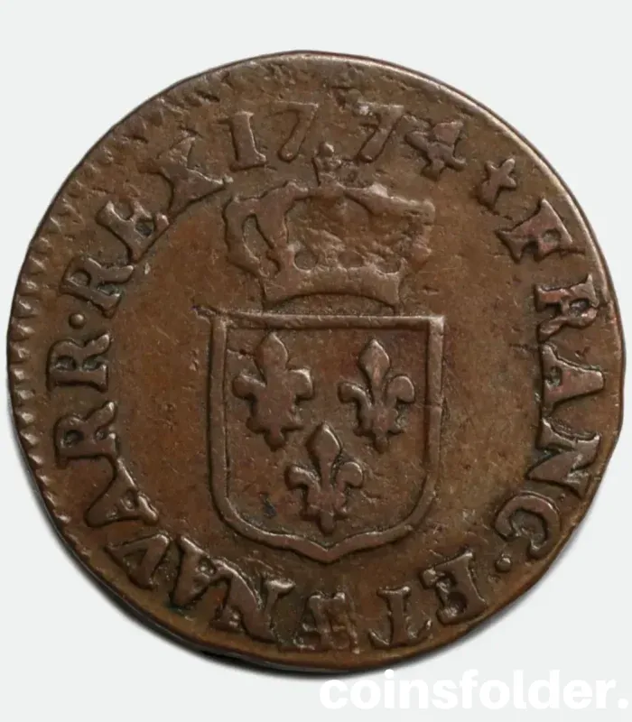 1774 France 1 Liard Coin - Metz (AA), Louis XV - XF Condition