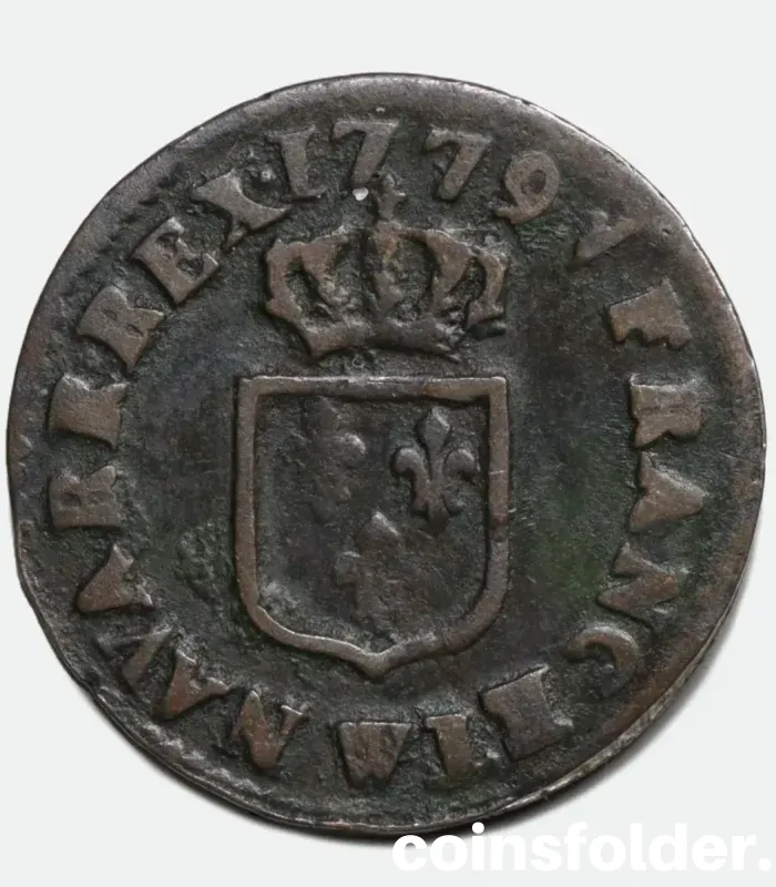 1779 France 1 Liard Coin - Lille (W), Louis XVI - VF Condition