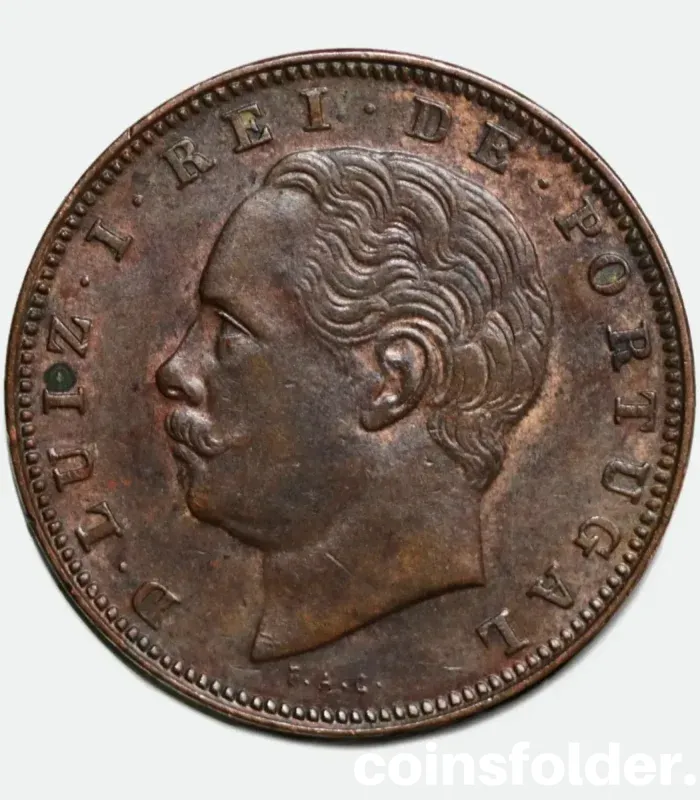 1882 Portugal 10 Reis Coin - Luís I - XF-AU Condition