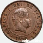 1892 Portugal 20 Reis Coin - Carlos I - XF Condition