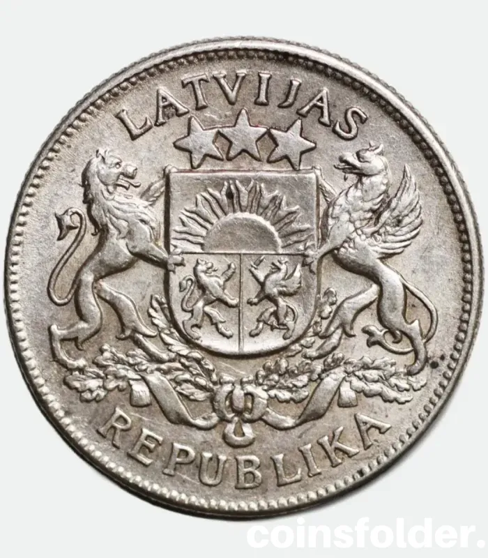 1925 Latvia 2 Lati Coin - XF Condition