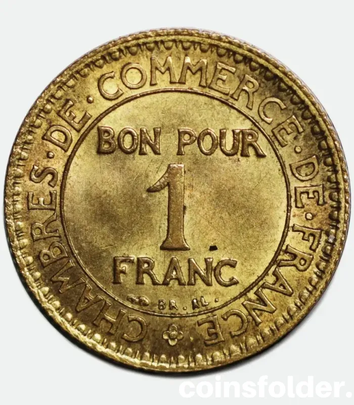 1926 France 1 Franc Coin - Chambers of Commerce, Third Republic, UNC