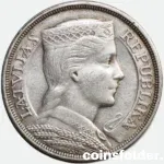 1929 Latvia 5 Lati Coin - Milda Portrait, VF Condition