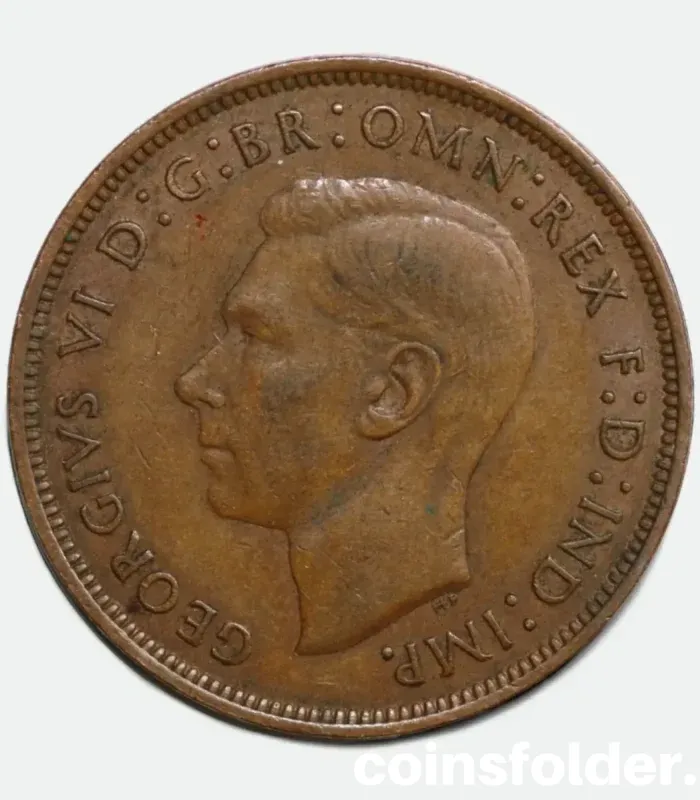 1945 UK 1 Penny Coin - George VI, VF Condition