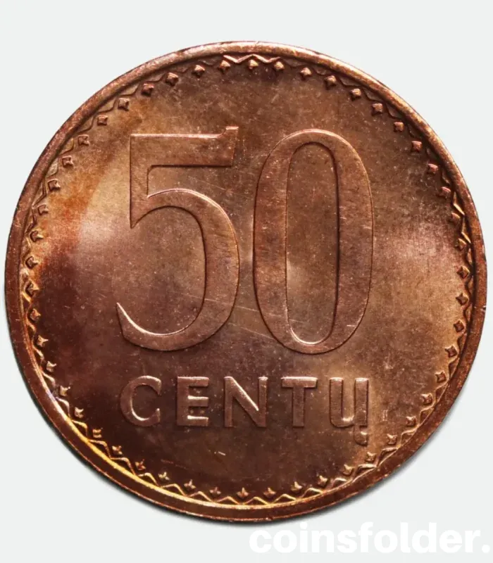 1991 Lithuania 50 Centu - Bronze Coin, BU - Rare Lithuanian Collectible