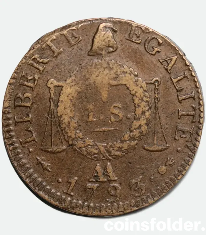 1793 France 1 Sol AA Metz Coin from the Revolution Era, VF