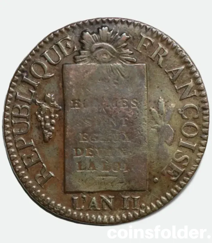 1793 France 1 Sols Coin - Strasbourg (BB), Revolution Era - VF Condition