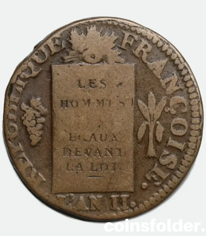 1793 France 1 Sol Coin - Dijon (D°), Revolution Era - Fine Condition