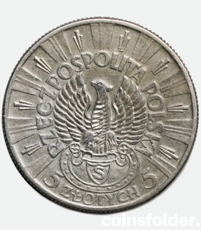 1934 Poland 5 Zlotych Coin - Józef Piłsudski, Rifle Corps - XF