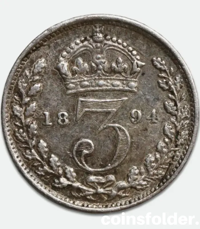 1894 Great Britain 3 Pence Coin – VF – Queen Victoria