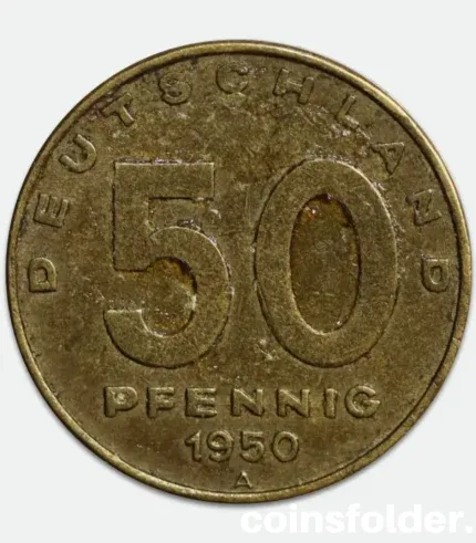 1950 A East Germany 50 Pfennig Coin – Aluminum Bronze