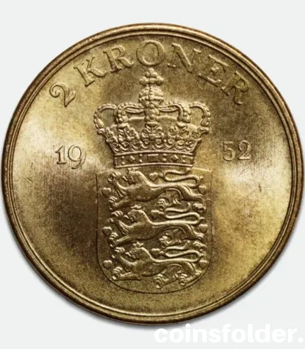1952 Denmark 2 Kroner Coin Frederik IX BU