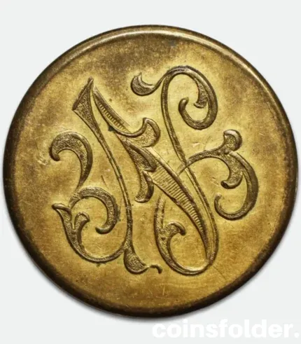 Antique gilded livery button with ornate “N” monogram, 30 mm