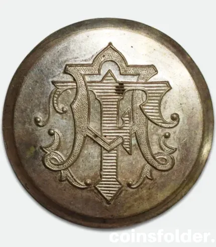 Antique Silver Livery Button with AT Monogram by Castells