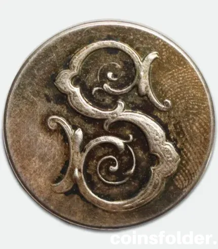 Antique silver plated livery button with “S” monogram, 26 mm