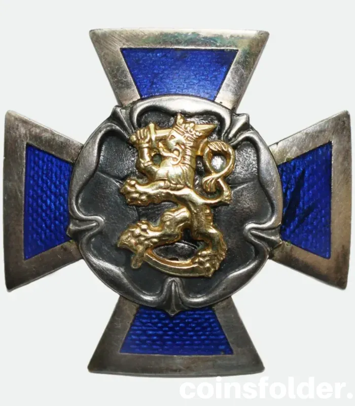 Finland Army Reserve Officer School Cross Badge enameled and silver-plated
