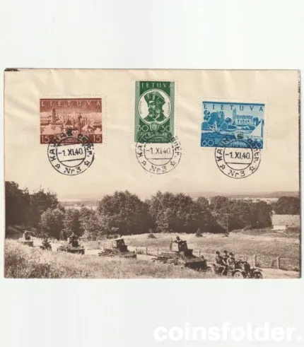Gediminas Orentas 1940 envelope with Lithuanian Army tank photo