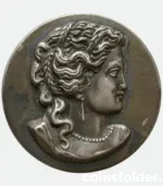 Antique 19th century button with classical woman bust design