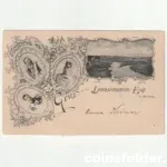 Three Emperors' Corner antique postcard with portraits and stamps