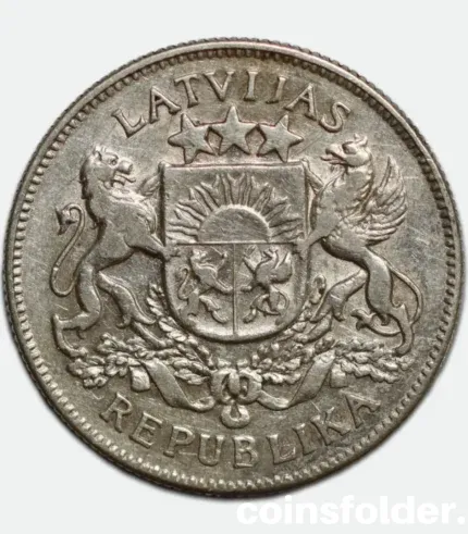 1925 Latvia 2 Lati coin VF condition silver obverse and reverse
