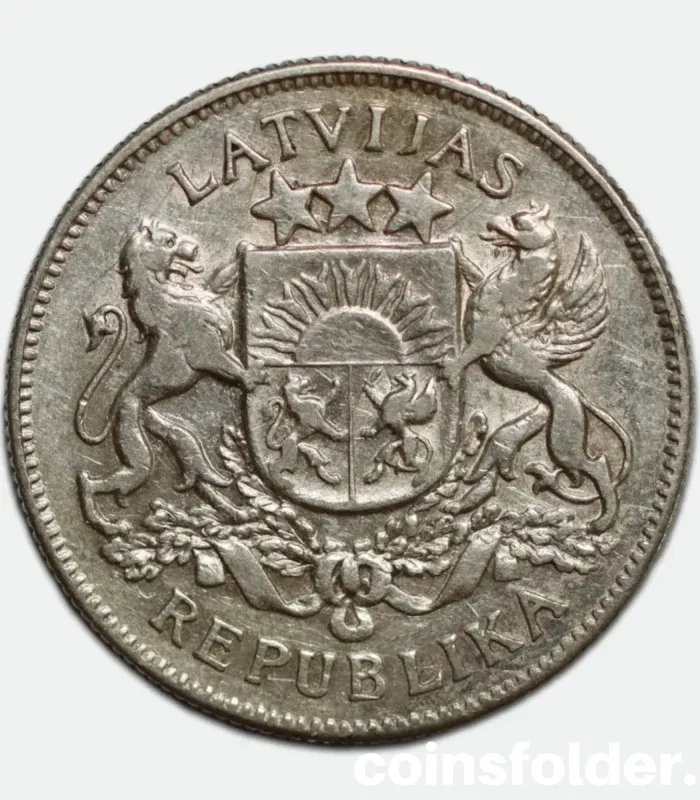 1925 Latvia 2 Lati coin VF condition silver obverse and reverse