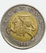 1999 Lithuania 5 Litai coin bimetallic VF – obverse and reverse