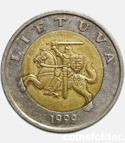 1999 Lithuania 5 Litai coin bimetallic VF – obverse and reverse